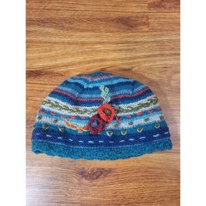 Handmade Multi-Color Knit Floral Accent Beanie - Women